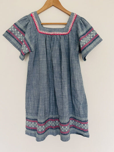 CAT & JACK Girls XL 14/16 Embroidered Shirt Dress Denim Blue Aztec Western Boho