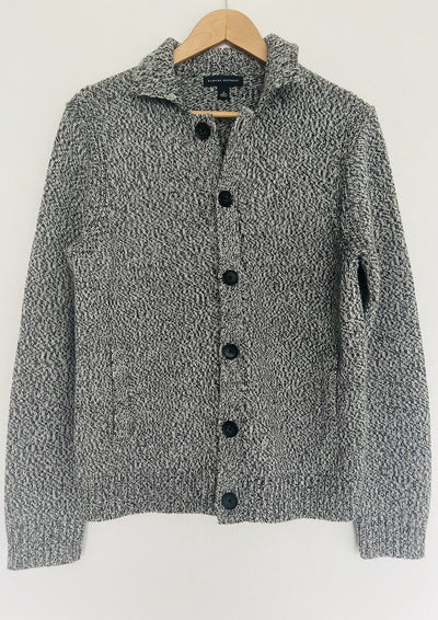 BANANA REPUBLIC Mens Cardigan Sweater Sz S Gray 100% Merino Extra Fine Wool