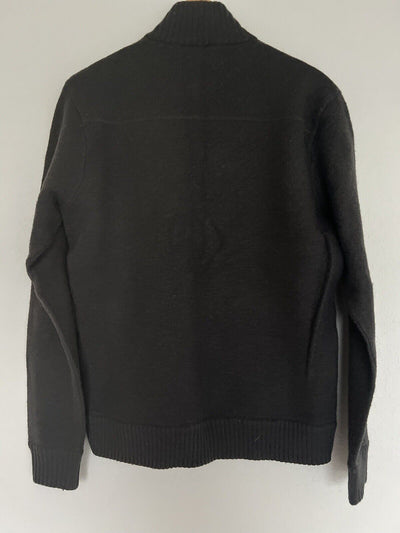 PENGUIN 100% Wool Sweater Sz M Gray Zip Mock Neck Chore Pockets Academia