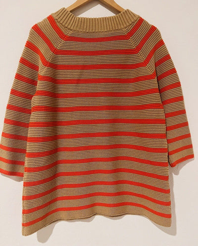 TALBOTS Striped Tunic Sweater Sz 1X Orange/beige 3/4 Sleeve Heavy Knit
