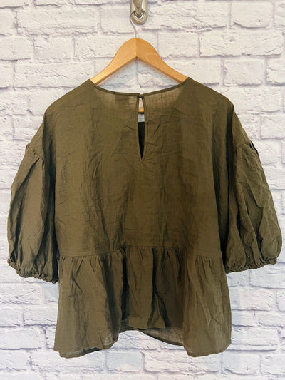 A NEW DAY Women Puff 3/4 Sleeve Pullover Blouse Sz XXL Olive Cotton Boho