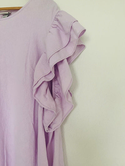 A NEW DAY Ruffle Short Sleeve Sz XL Dress Linen Blend Pockets Lilac Lagenlook