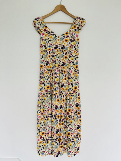 OLD NAVY Tiered Wildflower Floral Fit & Flare Dress Sz XS Open Back Bow Boho