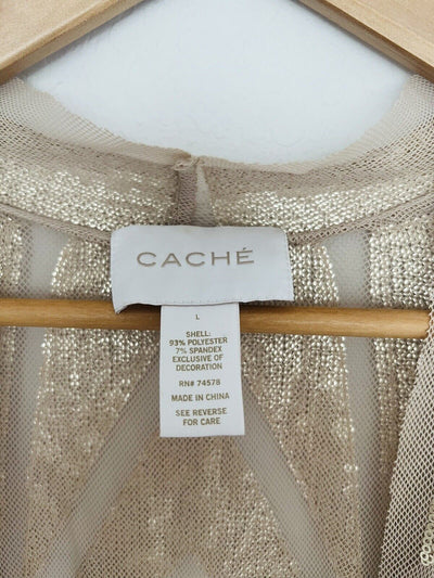 CACHE Gold Sequin Shrug Cardigan Sz 1 Cropped Long Sleeve Festive Holiday