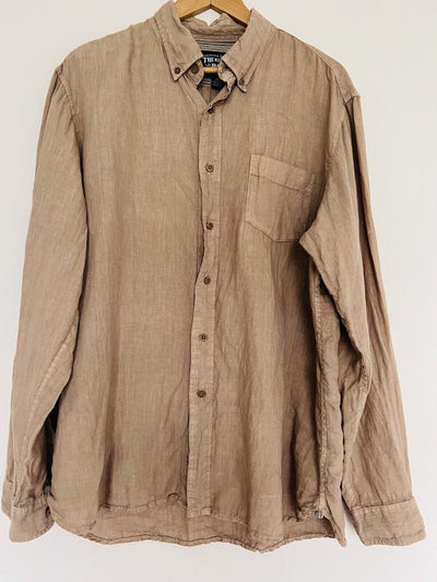 THE NEW IVY BRAND Mens Button Up Shirt Sz XL Beige 100% Linen Long Sleeve
