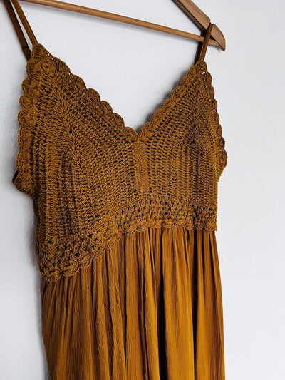 HINT OF BLUSH Crochet Boho Midi Dress Sz XL Rust Color Sleeveless 100% Rayon