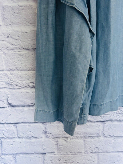 VINCE CAMUTO Womens 100% Tencel Boxy Ruffle Top Sz XL Blue Boho Crop Blouse