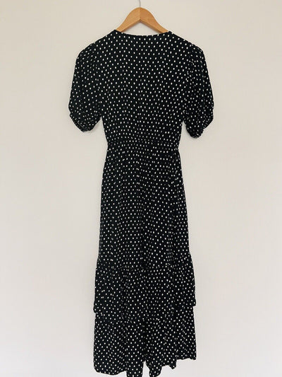 KNOX ROSE Short Sleeve Actual Wrap Dress Sz S Pockets Puff Sleeves Polka Dot