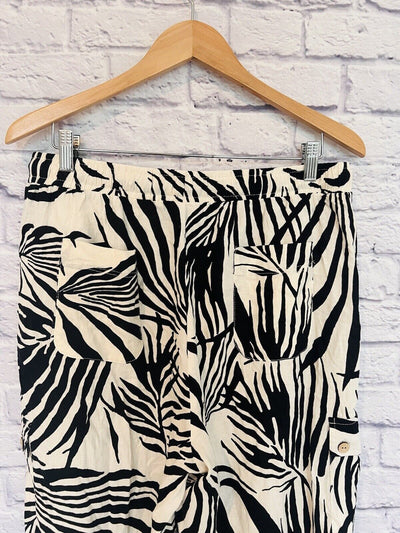 RACHEL ZOE Zebra Animal Print Drawstring Pant Sz S Linen Blend Oversized Fit