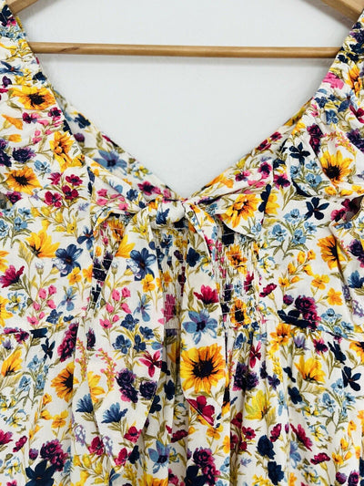 OLD NAVY Tiered Wildflower Floral Fit & Flare Dress Sz XS Open Back Bow Boho