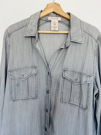 Philosophy Gray Chambray Shirt Dress Size Medium