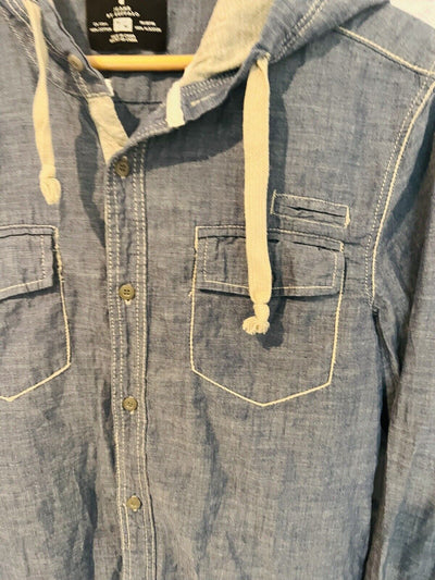 JEANS by BUFFALO Brand Mens Hooded Button-Down Shirt Blue Size Medium