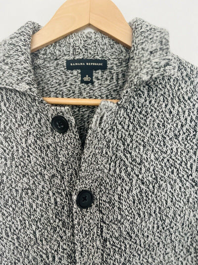 BANANA REPUBLIC Mens Cardigan Sweater Sz S Gray 100% Merino Extra Fine Wool