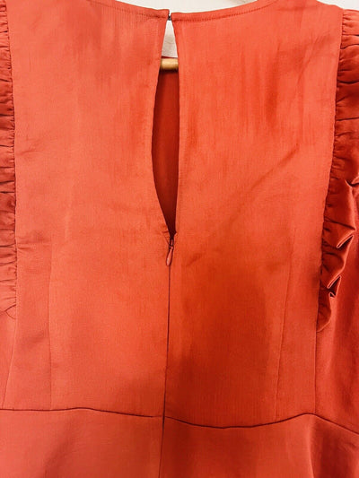 EXPRESS Ruffled Blouse Sz M Rust Color Cropped Zip Open Back