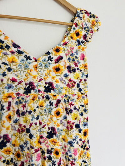 OLD NAVY Tiered Wildflower Floral Fit & Flare Dress Sz XS Open Back Bow Boho