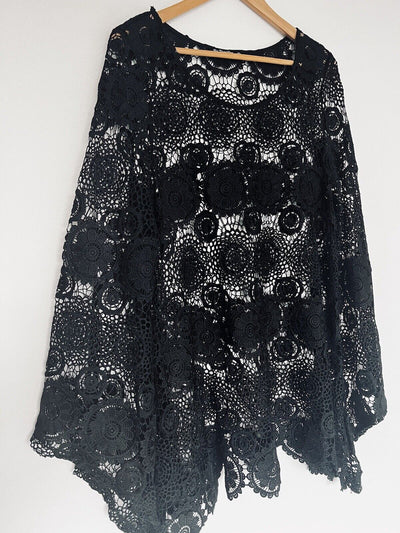 ANTHROPOLOGIE By Together Embroidered Crochet knit Sz XL Black Boho Cover Up