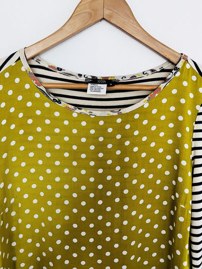 TRU LUX JEANS Mixed Print Tunic Sz S Striped Polka Dot Pockets Ruffle Top