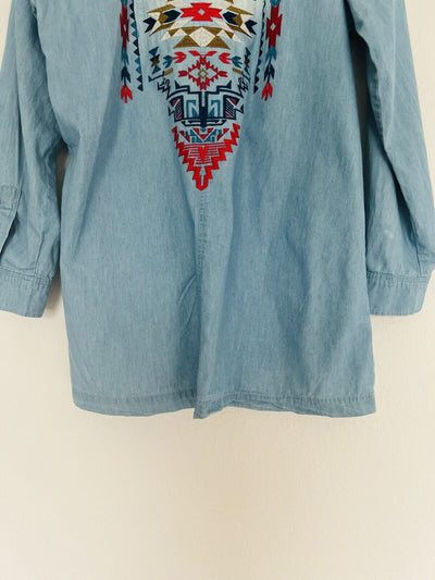 ANDREE by Unit Embroidered Shirt Sz S Botton Down Top Aztec Southwestern Boho