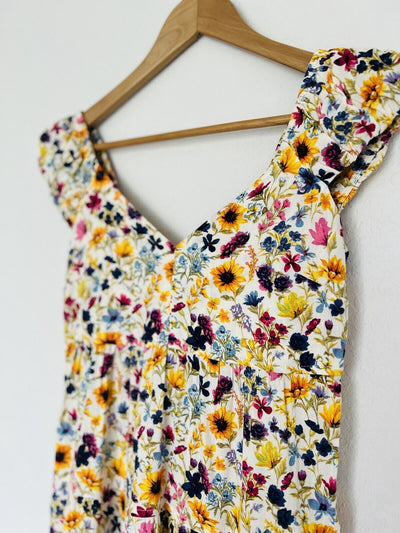 OLD NAVY Tiered Wildflower Floral Fit & Flare Dress Sz XS Open Back Bow Boho