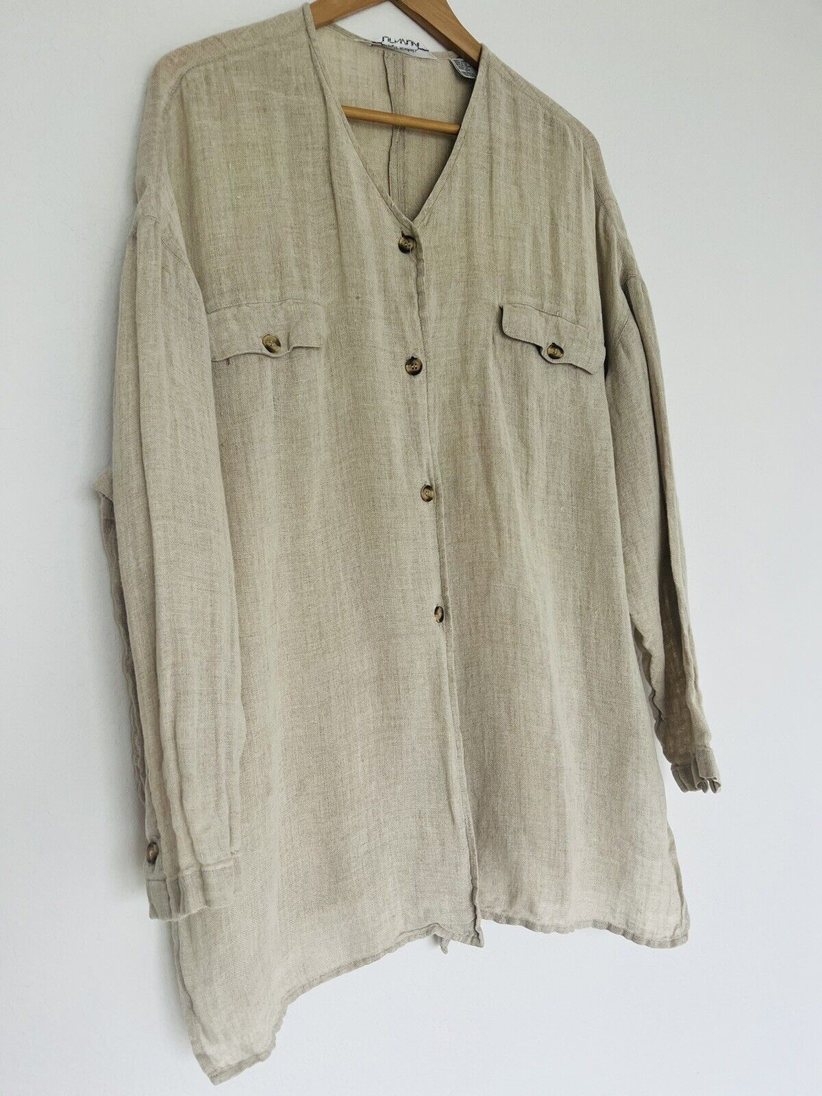 Compagnie International Express VTG 100% Linen Button-Up Shirt Sz L Lagenlook
