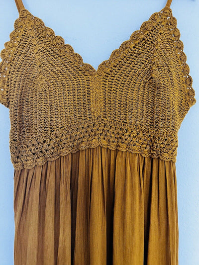 HINT OF BLUSH Crochet Boho Midi Dress Sz XL Rust Color Sleeveless 100% Rayon