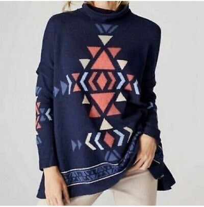J. JILL Aztec Turtleneck Sweater Sz S Doleman Sleeve Tunic Botton Boho Western