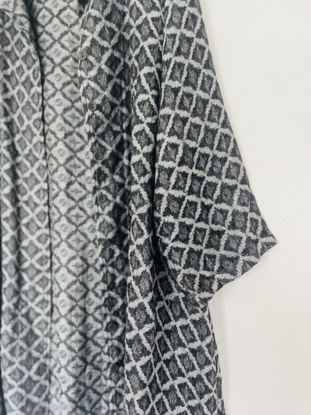FLAX 100% Linen Jacket 2G Shifty Long Duster Gray/Silver Button Jacquard