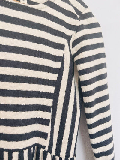 ORANGE CREEK Terry Cloth Dress Sz S Stripped Dark Grey White Pullover Pockets