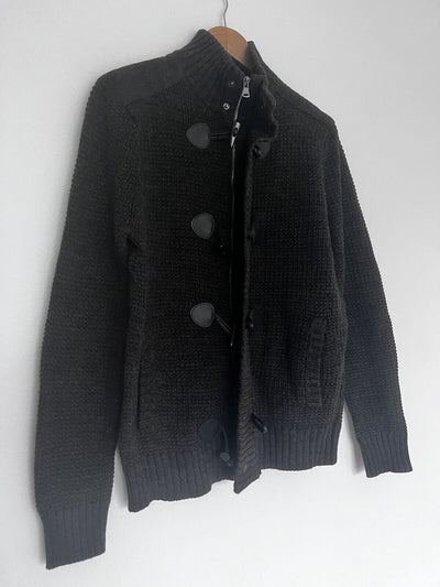 Express Mens Cardigan Sweater Sz M Brown Long Sleeve Cotton Toggle Button & Zip