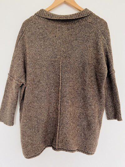 UNBRANDED Brown Sweater Sz M Wool Blend Deep V-Neck Slouchy Chunky Knit Oversize