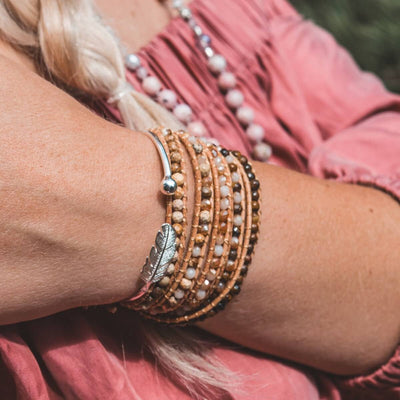 Handmade Tiger's Eye and Jasper Wrap-Bracelet-Freya Branwyn