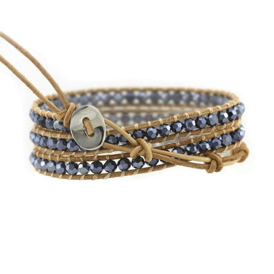 Blue Slate Leather Wrap-Bracelet-Freya Branwyn