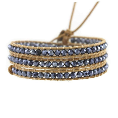 Blue Slate Leather Wrap-Bracelet-Freya Branwyn