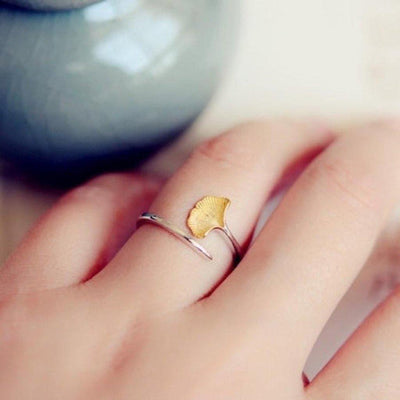 Ginkgo Leaf Ring In Sterling Silver-Rings-Freya Branwyn