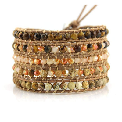 Handmade Tiger's Eye and Jasper Wrap-Bracelet-Freya Branwyn