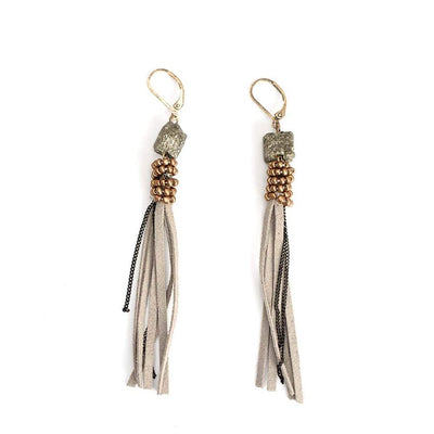 Stone and Suede Drop Earrings-Earrings-Freya Branwyn