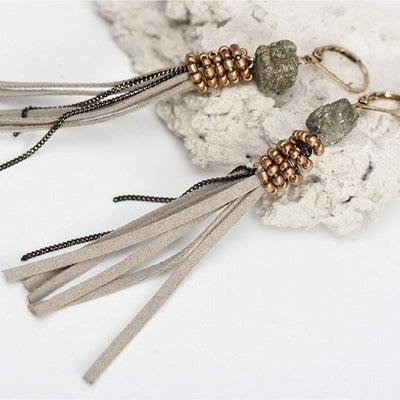Stone and Suede Drop Earrings-Earrings-Freya Branwyn