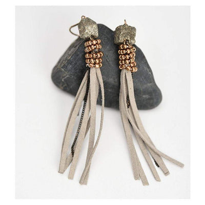 Stone and Suede Drop Earrings-Earrings-Freya Branwyn