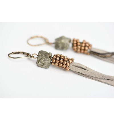 Stone and Suede Drop Earrings-Earrings-Freya Branwyn