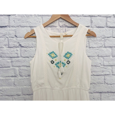 KENZIE White Turquoise Dress Beaded Sz 6 Sleeveless Cotton Lined Boho Western