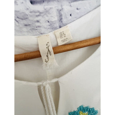 KENZIE White Turquoise Dress Beaded Sz 6 Sleeveless Cotton Lined Boho Western