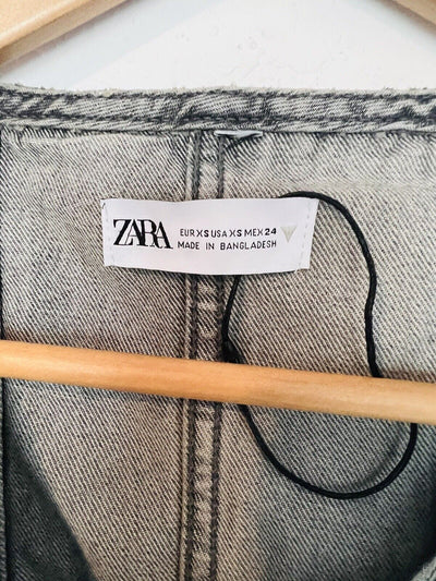 ZARA Womens Tie Wrap Front Gray Denim Top Sz XS Gray Shirt Long Sleeve Y2K
