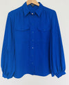 WHO WHAT WEAR Cobalt Blue Long Sleeve Blouse Sz M Collard Button Up Office Top