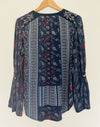 Lucky Brand Women's Large Bell Sleeve Blouse Boho Floral Striped Pullover Top