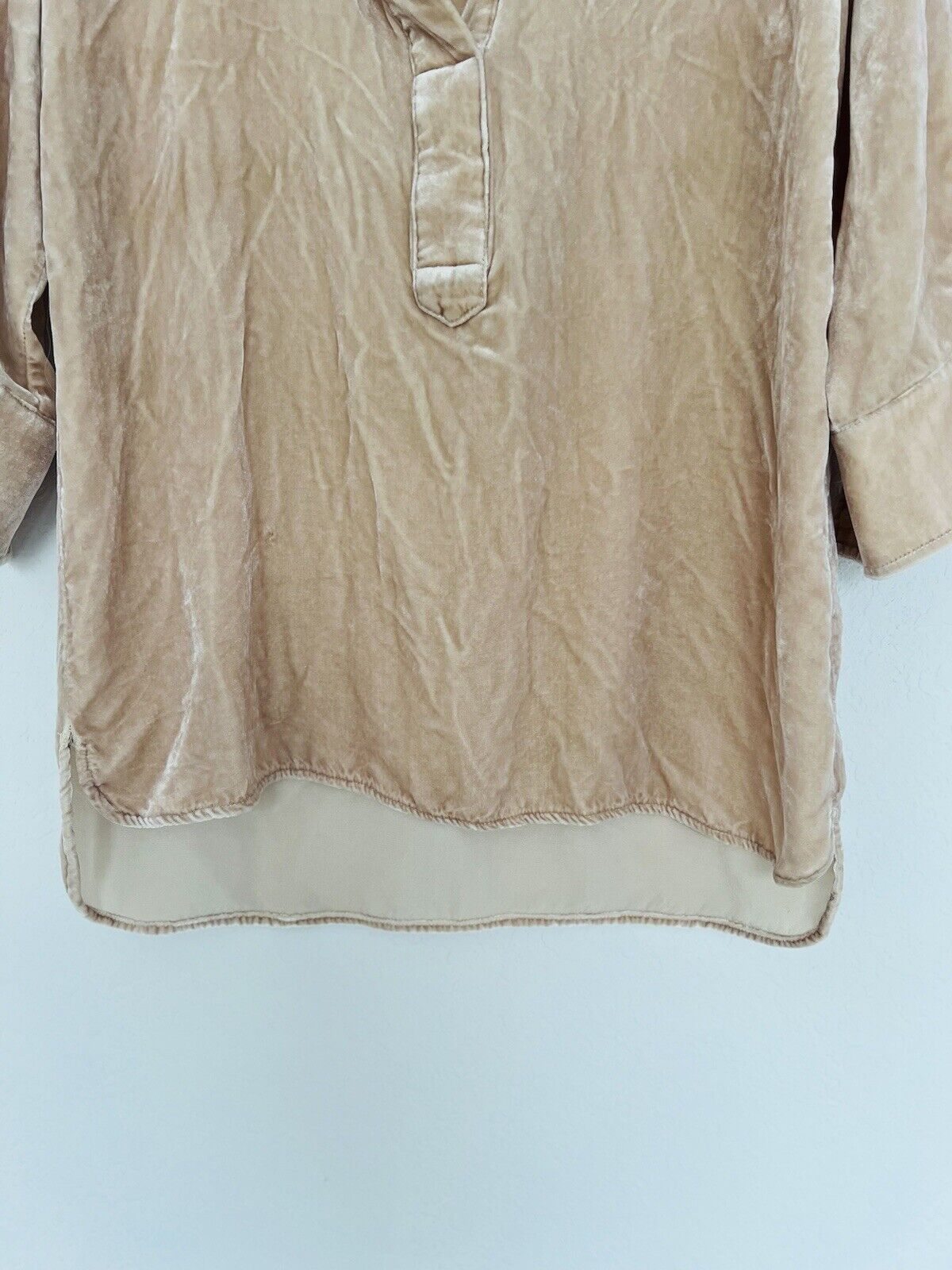 Sundance Blue Tassel 100% Silk Velvet Velour Top Tunic V Neck Collar Hi-Low