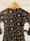 MINI ANGEL Girls 10 Black Dress Rayon Layered Lined Gometric Print Bows Flowers