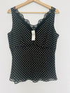 LOFT NWT 100% Silk Polka Dot Lace Top Sz 12 Babydoll Lined Cami Y2K Office