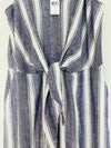 LOFT NWT Linen Blend Wide Leg Jumpsuit Sz L Khaki Blue Striped Minimalist Boho