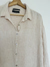 TAHARI 100% Linen Button Up Top Tan European Flax Lightweight Boxy Relaxed Boho