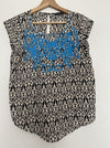 THML Blue  Embroidered Short Sleeve Blouse Sz S Geometric Print Lightweight Boho
